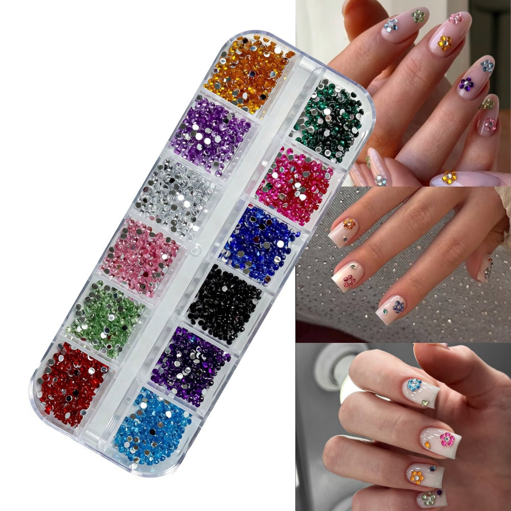 12-Grid Colorful Nail Rhinestone Box