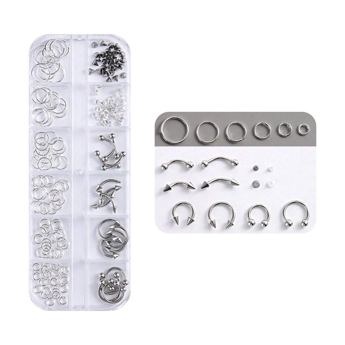 12pcs Punk Style Round Rivet Nail Pendant Set – 3D Nail Piercing Jewelry Kit