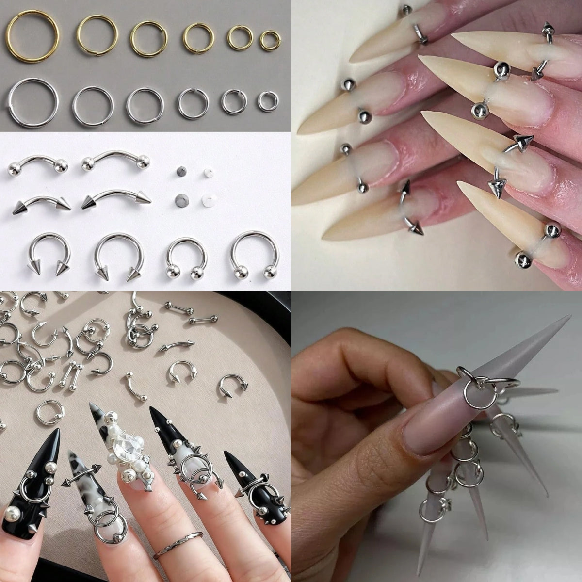 12pcs Punk Style Round Rivet Nail Pendant Set – 3D Nail Piercing Jewelry Kit