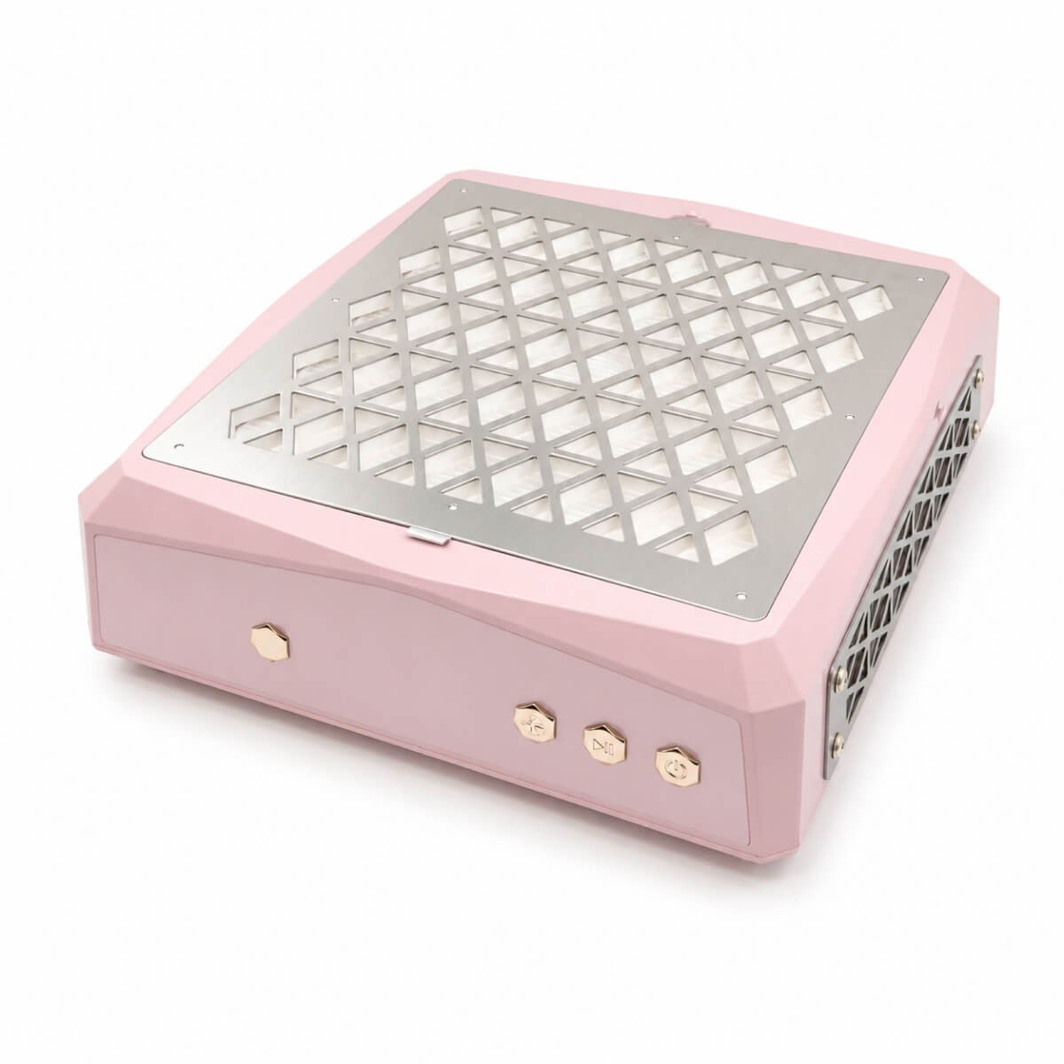 Magnetic grille removed from the pink nail dust collector to show the filter