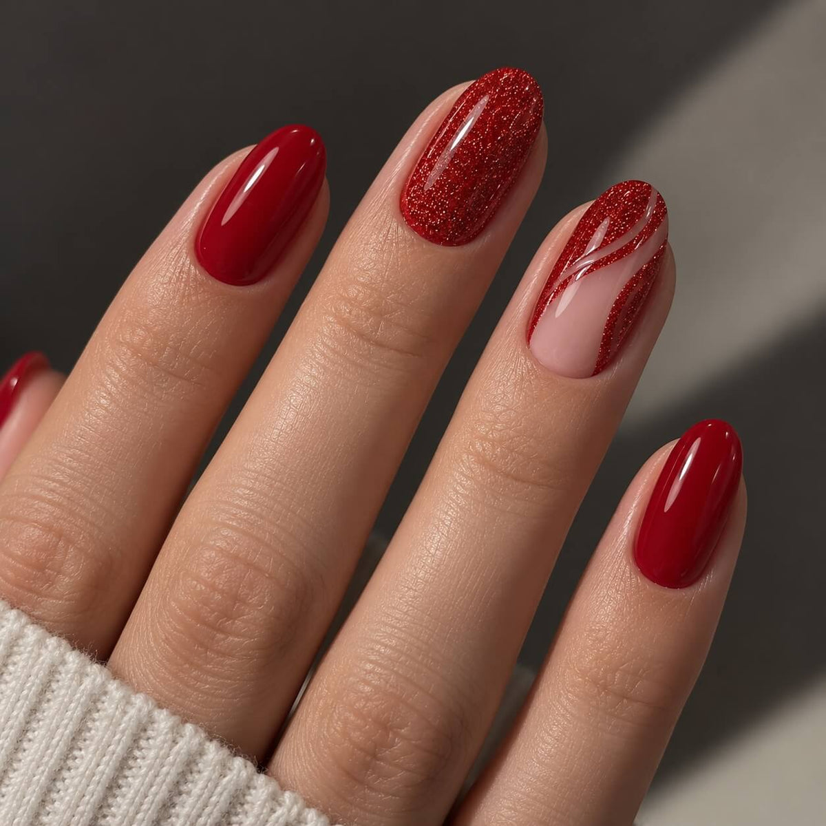 Akzentz Cherry Red vibrant red glitter gel for nail designs