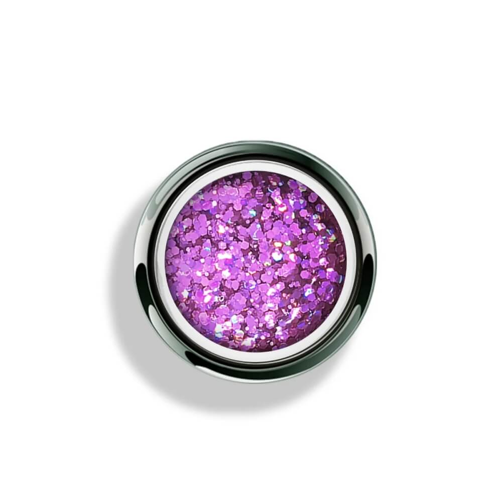 Akzentz Gel Play Glitter Crush Magenta, 4g, open pot with glitter texture visible