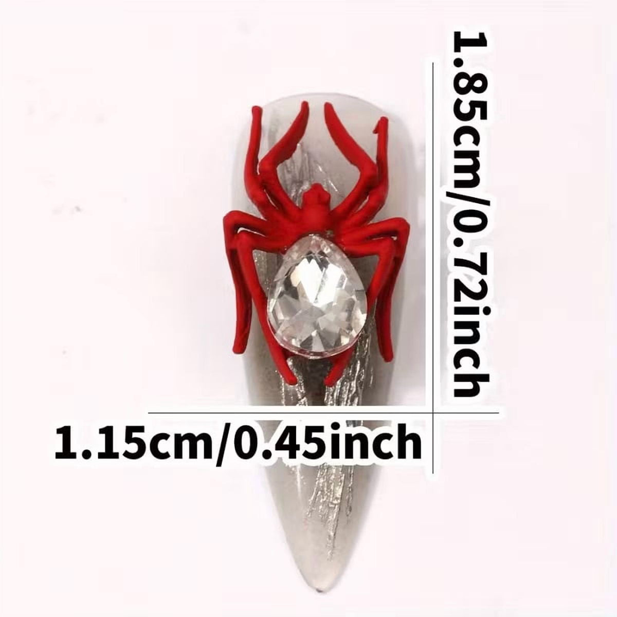 Alloy Metal Spider Nail Ornament Black, size comparison against a coin or ruler