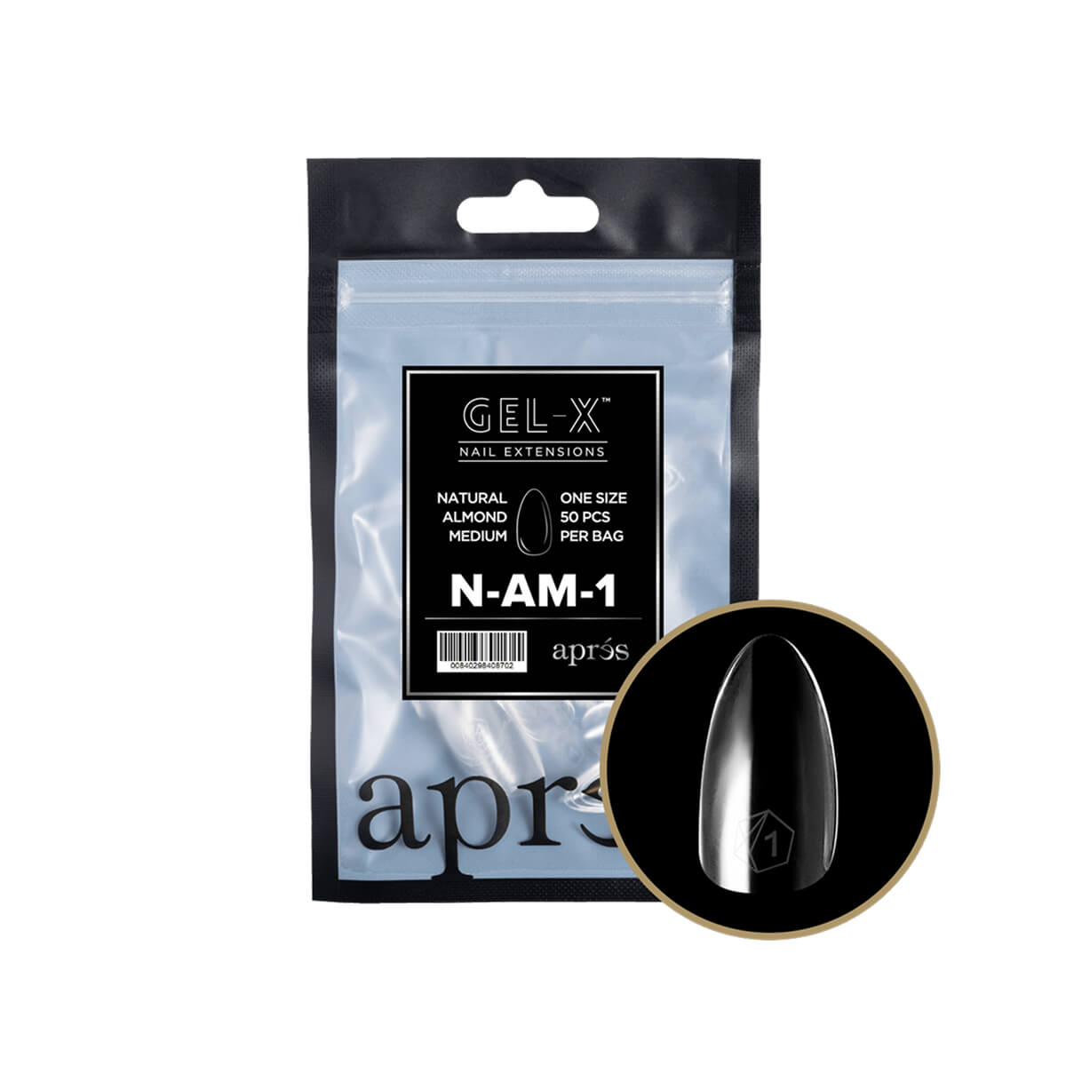 Apres Gel-X Natural Almond Medium Tips – Size 1 (50 pcs)