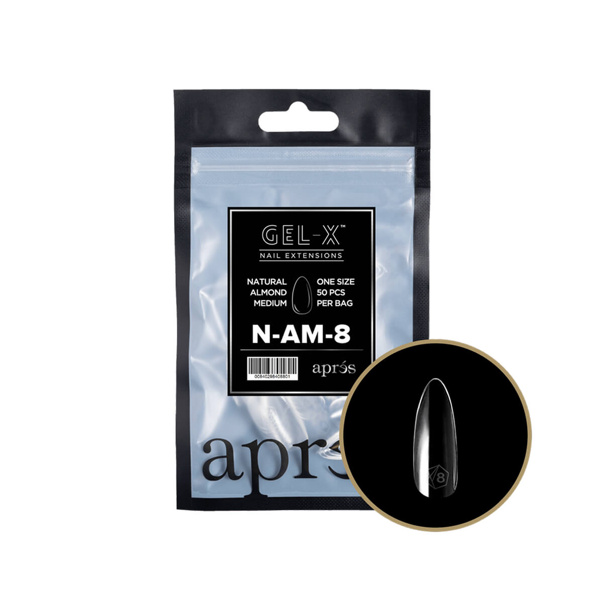 Apres Gel-X Natural Almond Medium Tips – Size 8 (50 pcs)