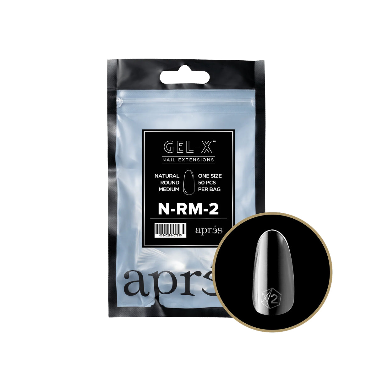 Apres Gel-X Natural Round Medium Tips – Size 2 (50 pcs)