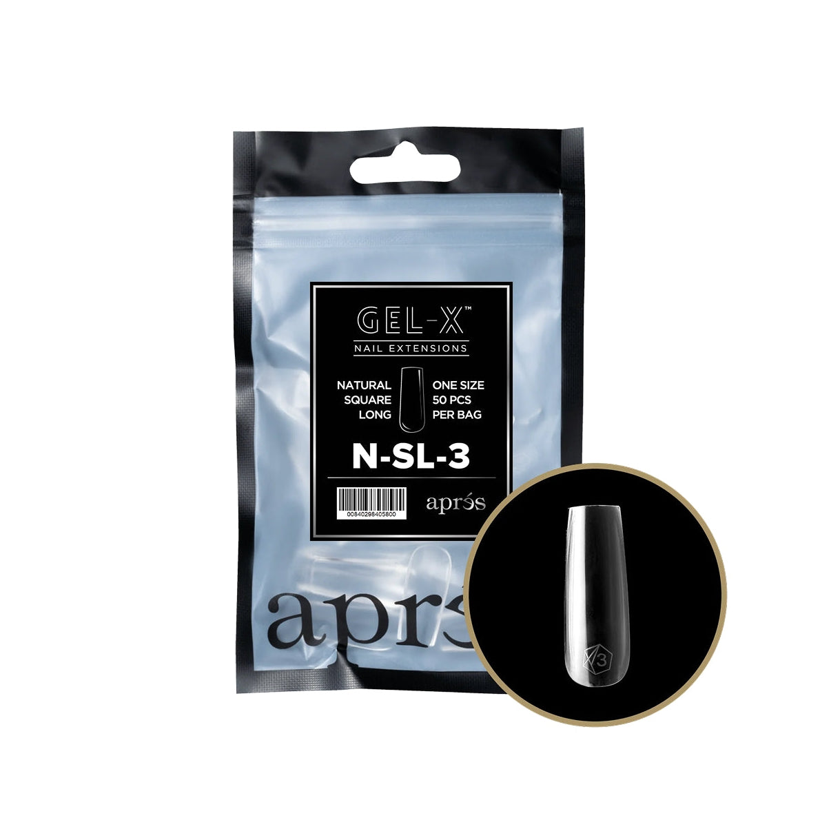 Apres Gel-X Natural Square Long Tips – Size 3 (50 pcs)