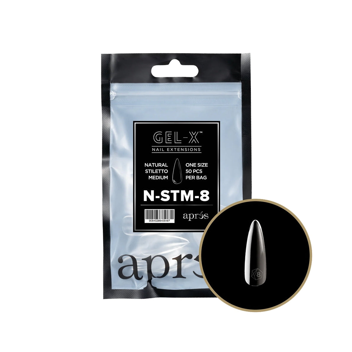 Apres Gel-X Natural Stiletto Medium Tips – Size 8 (50 pcs)