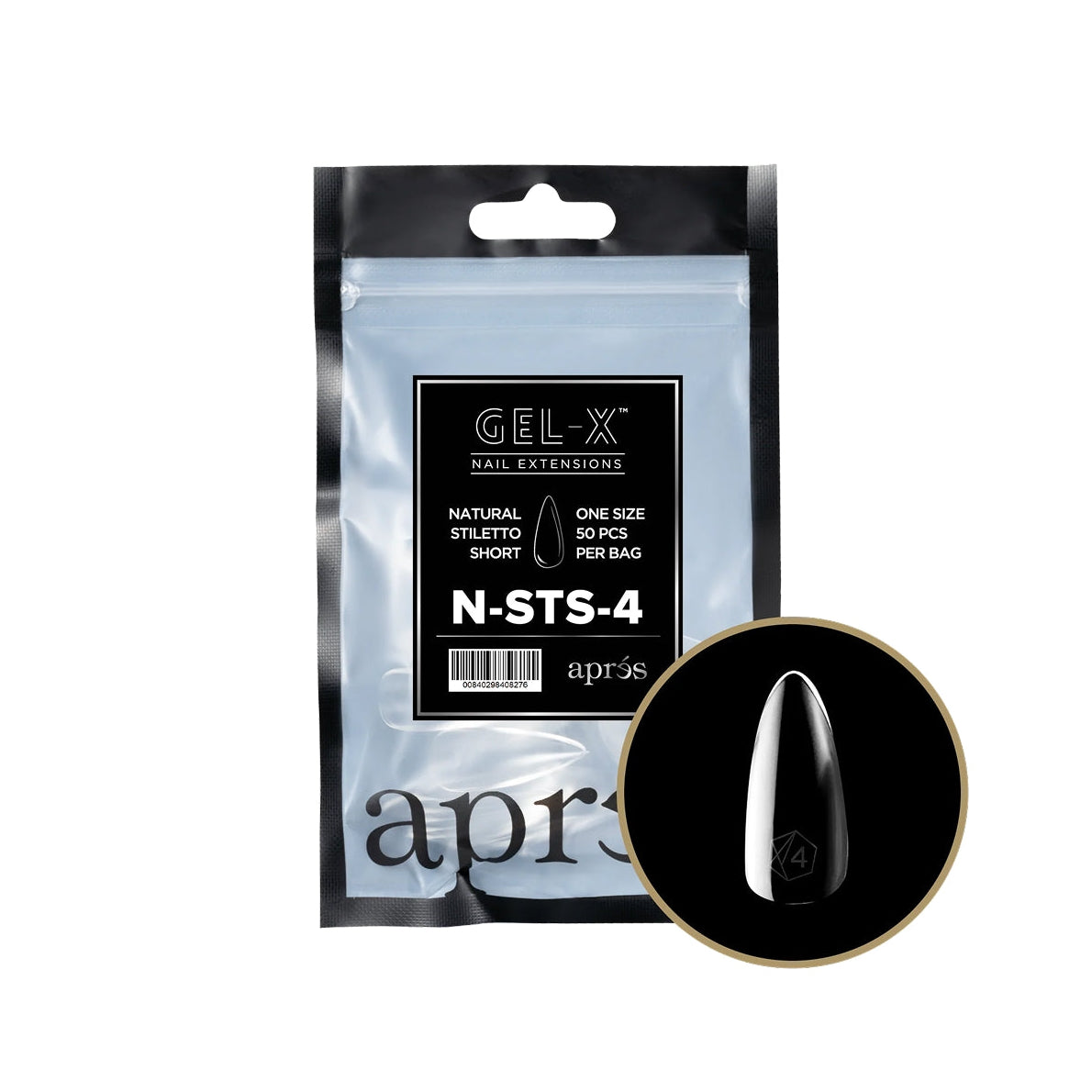 Apres - Gel-X Natural Stiletto Short Tips – Size 4 (50 pcs)