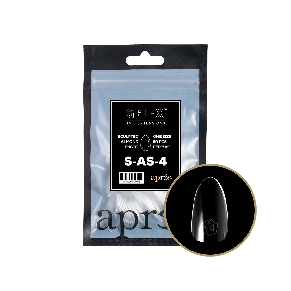Apres Gel-X Sculpted Almond Short Tips – Size 4 (50 pcs)