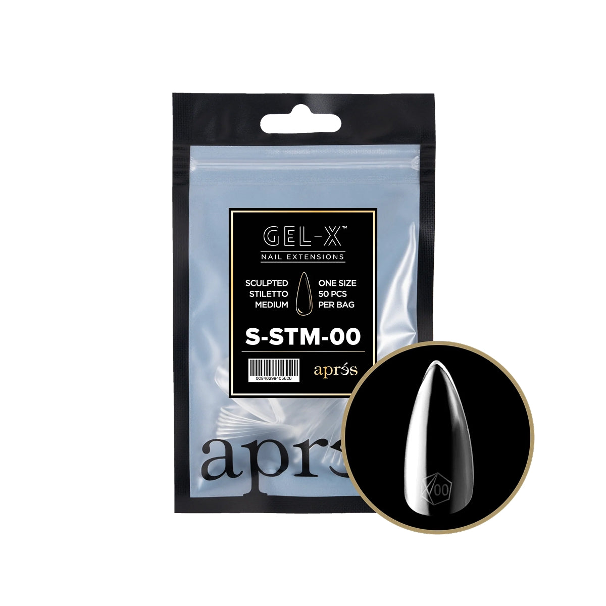 Apres Gel-X Sculpted Stiletto Medium Tips – Size 00 (50 pcs)