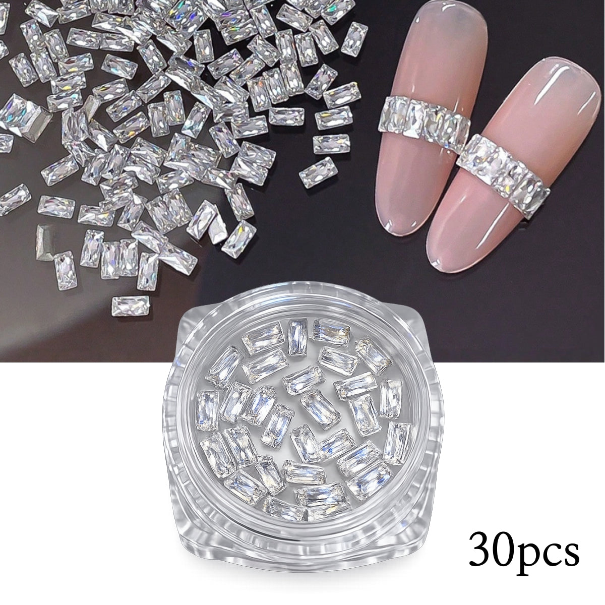 Baguette Crystal Rhinestones - Silver, 30 pcs (2×4 mm)