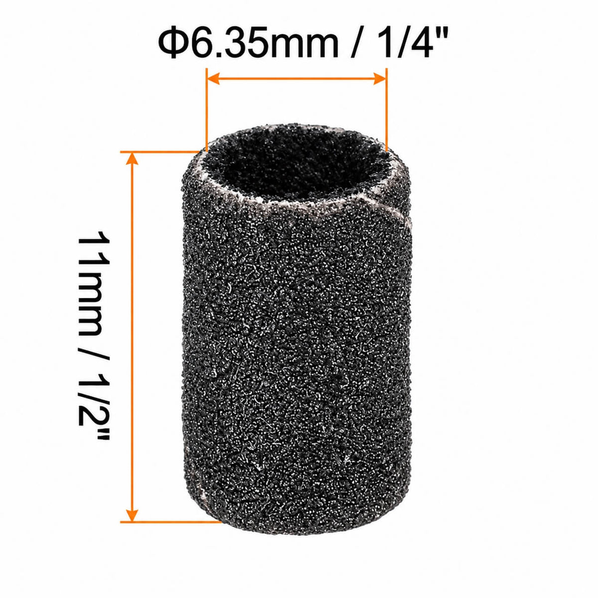 Single black nail sanding band with 6.35 mm diameter and 11 mm length marked