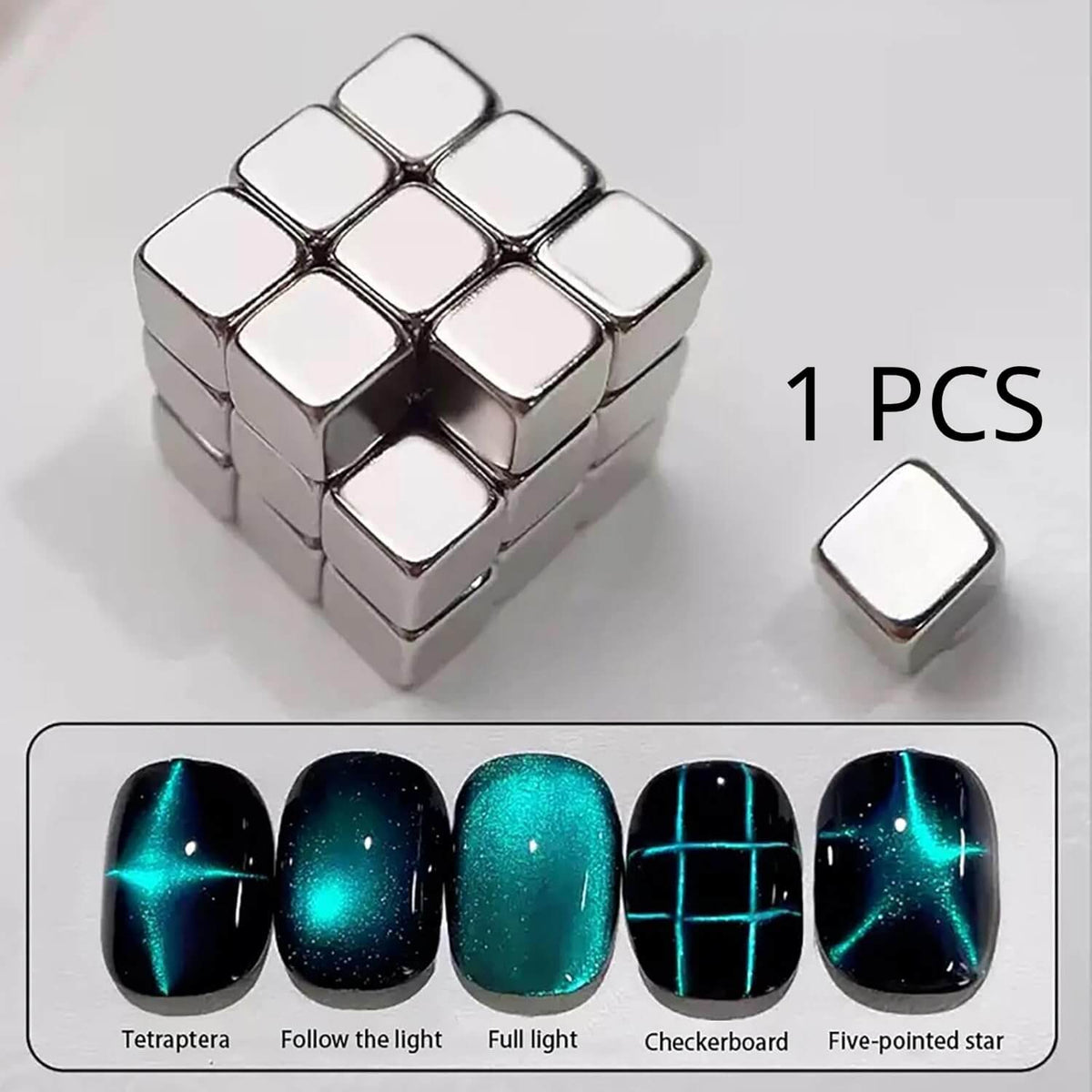 Cat eye nail magnet tool, silver square magnet cube, 1pc