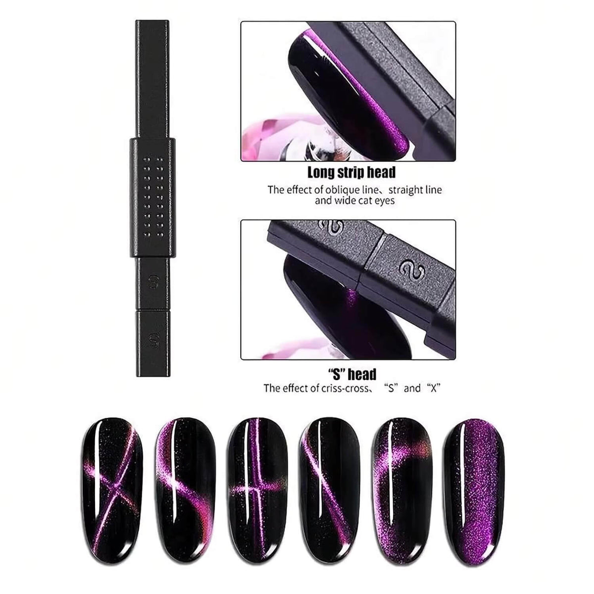 Cat’s eye magnet stick #06, black double-ended nail art tool
