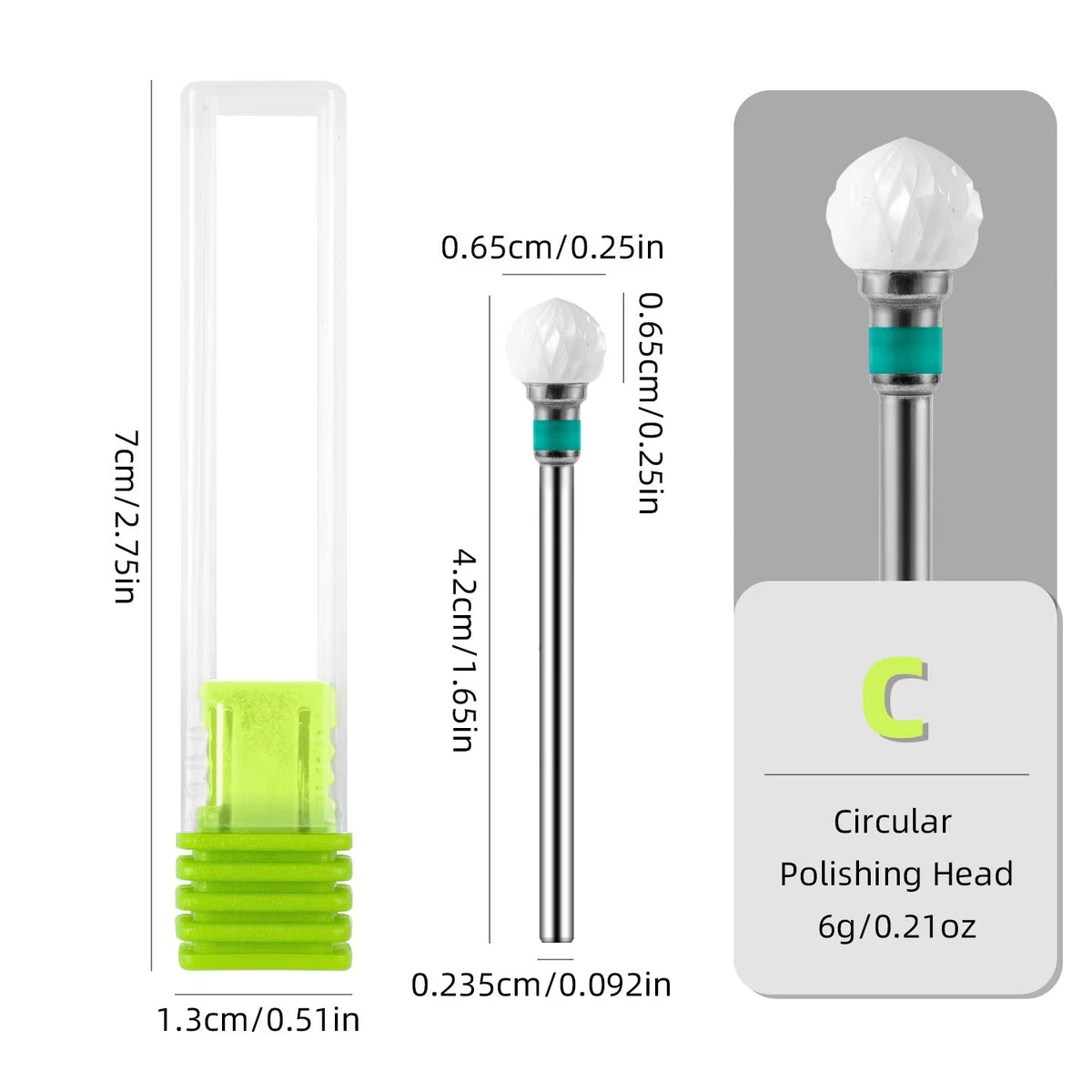 KVADRO Ceramic Nail Bit, Ball Shape, Green C #406 - 0.65 cm Round Head, 4.2 cm Long
