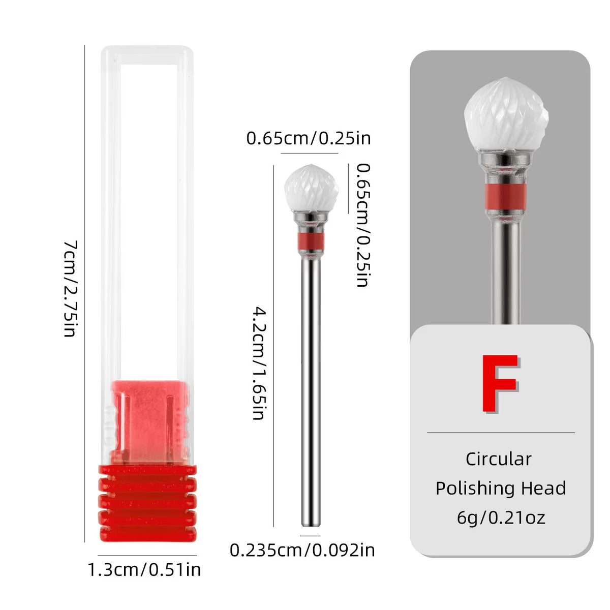 KVADRO Ceramic Nail Bit, Ball Shape, Red F #414 - Soft Grit, 0.65 cm Round Head, 4.2 cm Long
