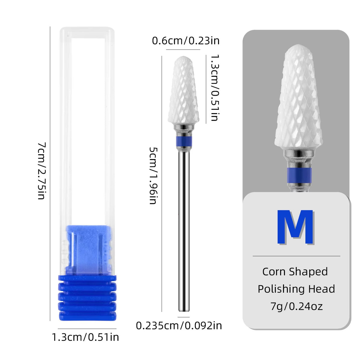 KVADRO Ceramic Nail Bit, Corn Shape, Blue M #408 - Medium Grit, 5 cm Long
