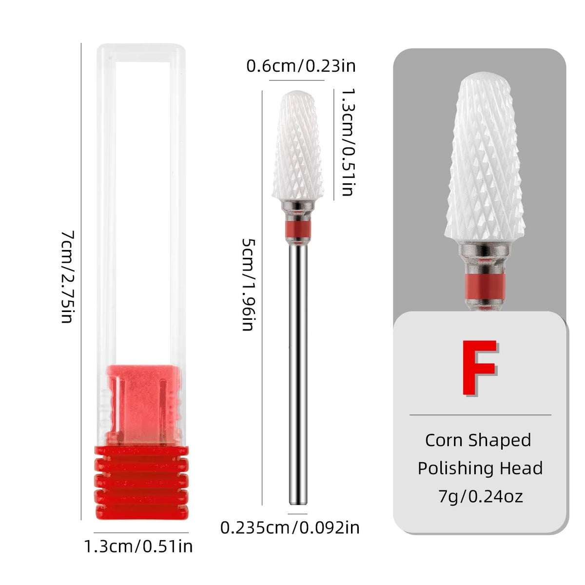 KVADRO Ceramic Nail Bit, Cone Shape, Red F #409 - Soft Grit, 0.6 cm Head, 5 cm Long