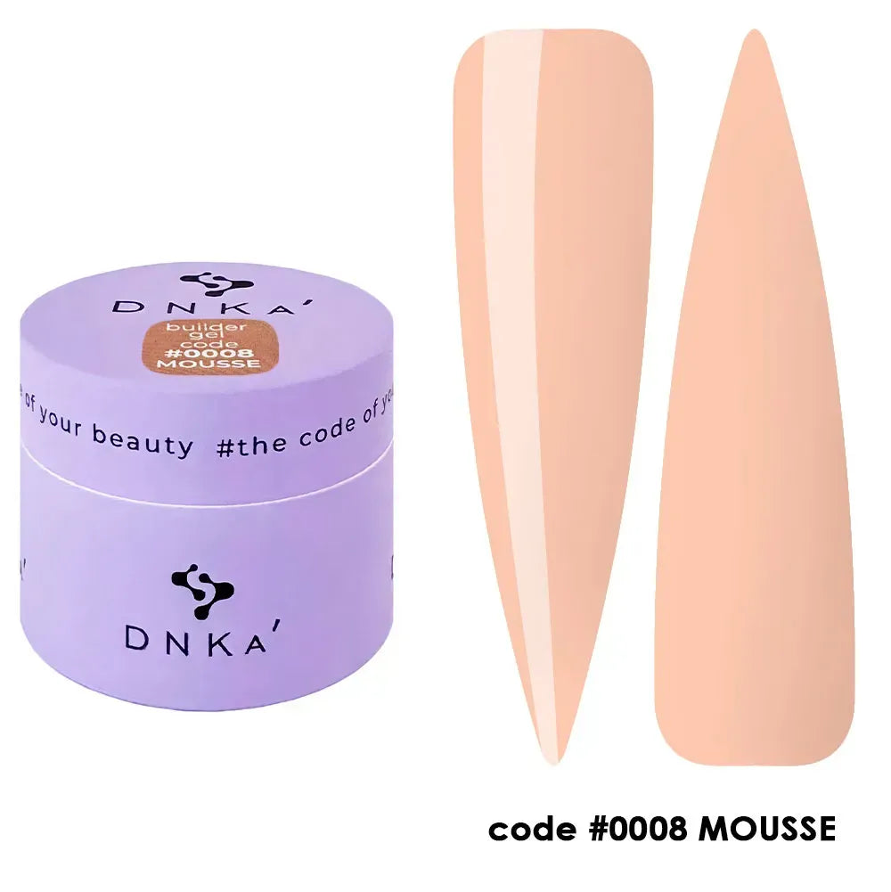 DNKa Builder Gel Mousse #0008 — closed jar, peach mousse texture