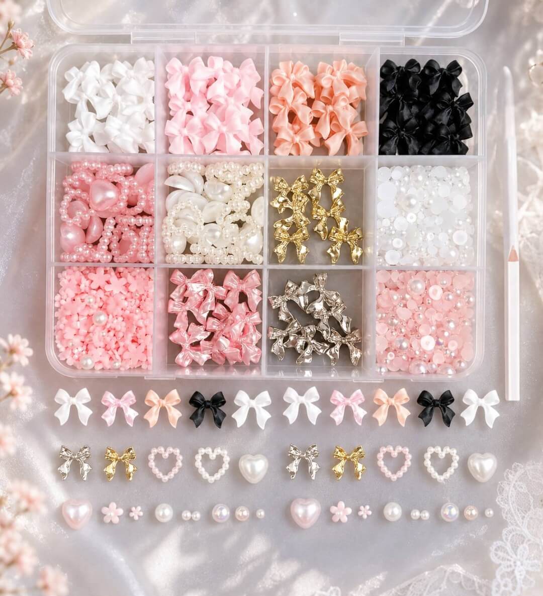 Coquette Mini 3D Decor Set, 100pcs, full organizer case