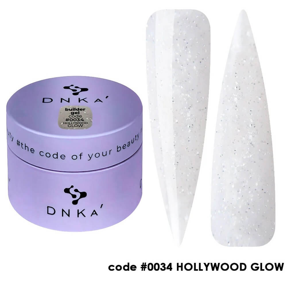 30ml — DNKa Builder Gel Hollywood Glow #0034 — full extension set, reflective milky white finish