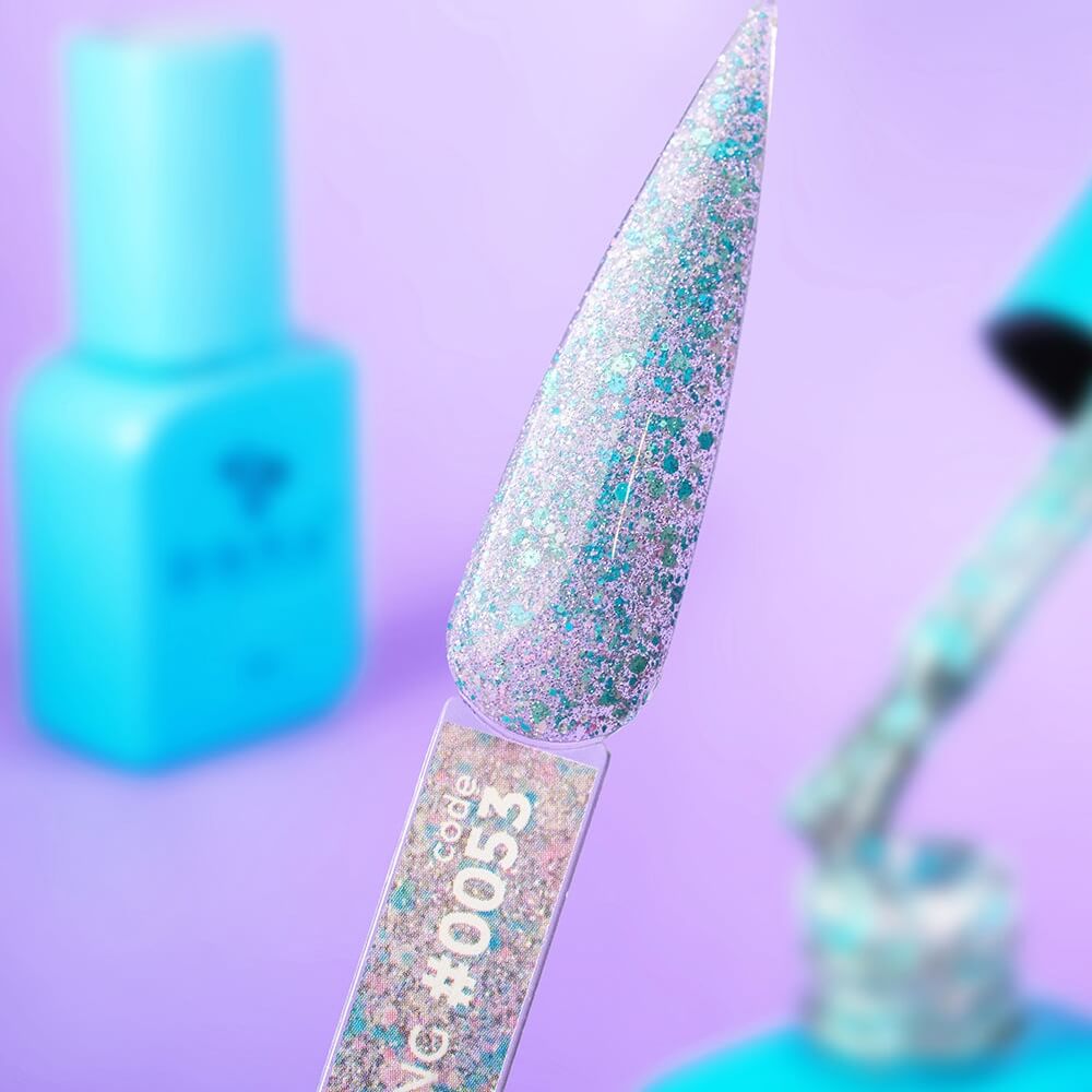 DNKa Cover Base #0053 Glowing sheer blue glitter gel swatch