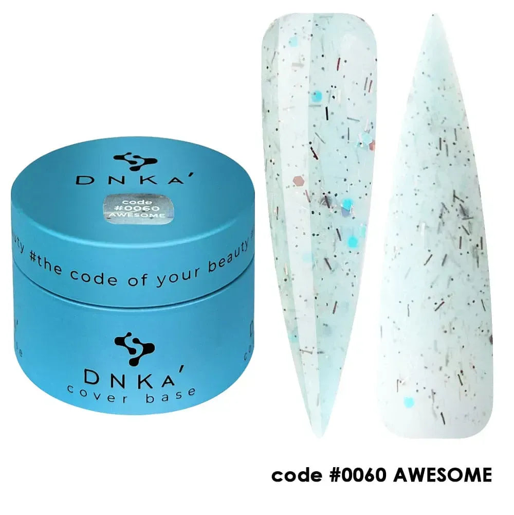 Freshly cured nails coated in 12ml DNKa Cover Base Awesome, celeste blue finish shown under light