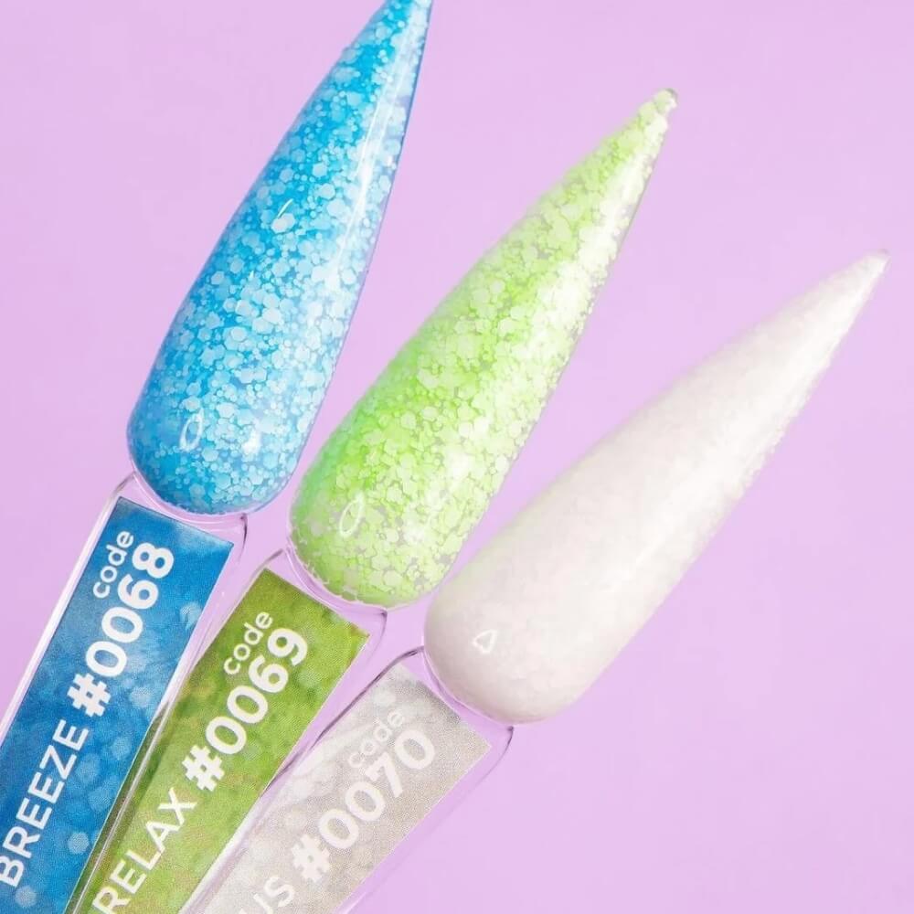 Close-up swatch of the 30ml Breeze shade, showing the transparent blue tint and white flecks