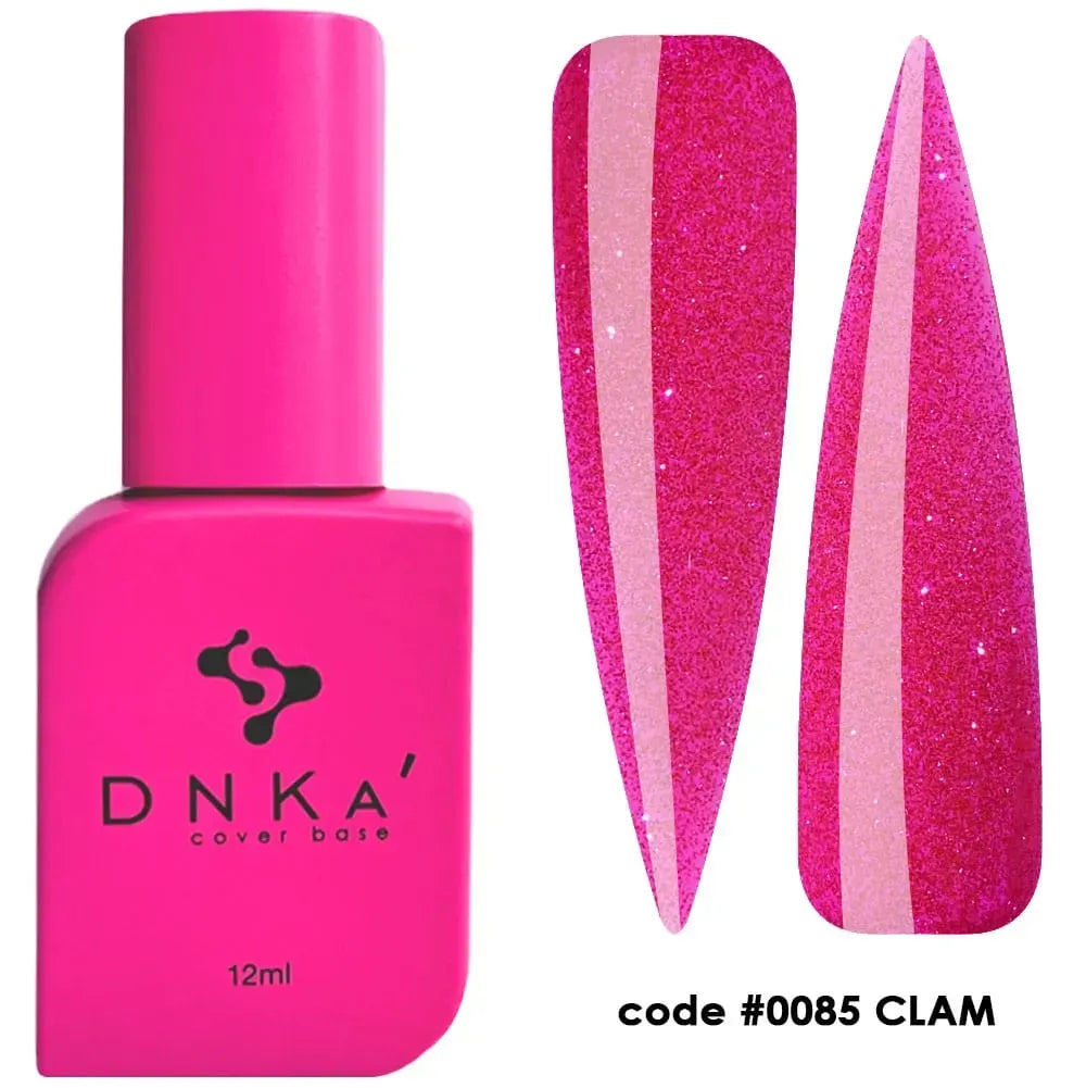 DNKa Cover Base #0085 Glam — bottle paired with DNKa top coat, reflective pink base