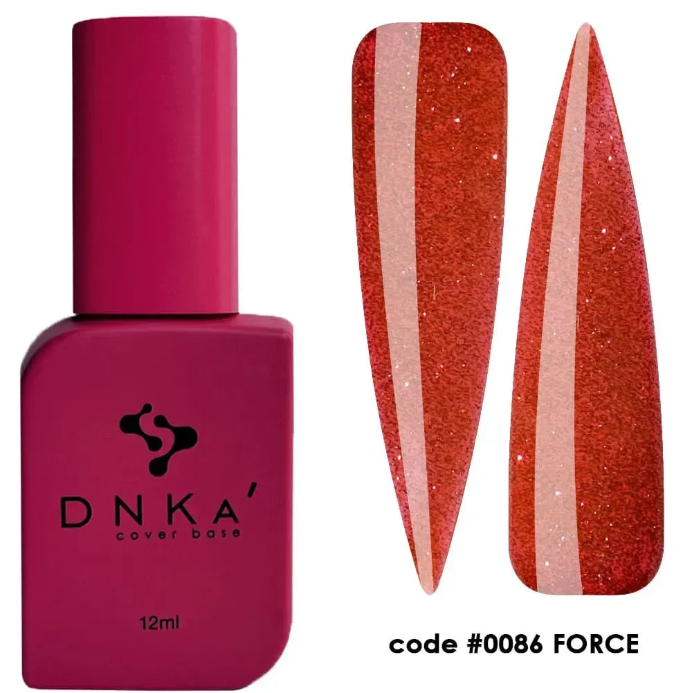 DNKa Cover Base #0086 Force — closed bottle, reflective red-orange