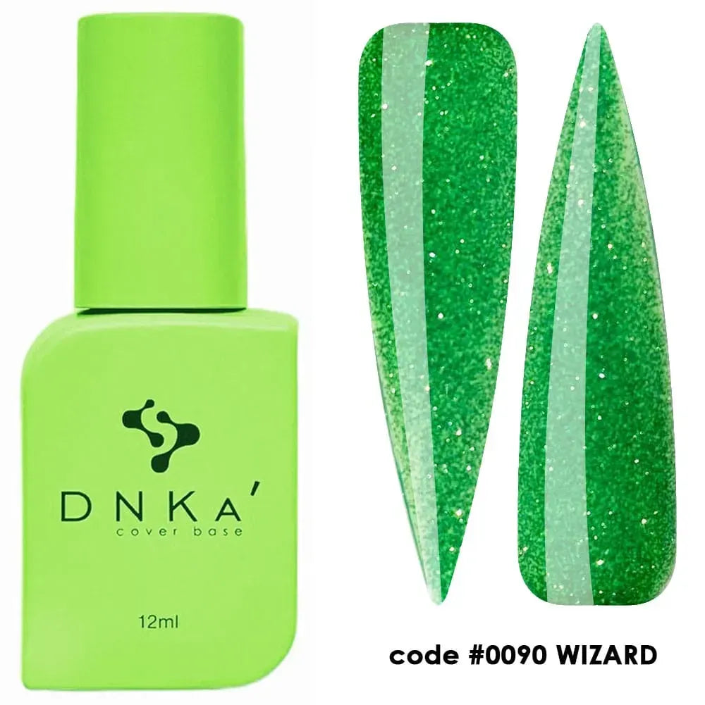 DNKa Cover Base #0090 Wizard — bottle paired with DNKa top coat, neon green base