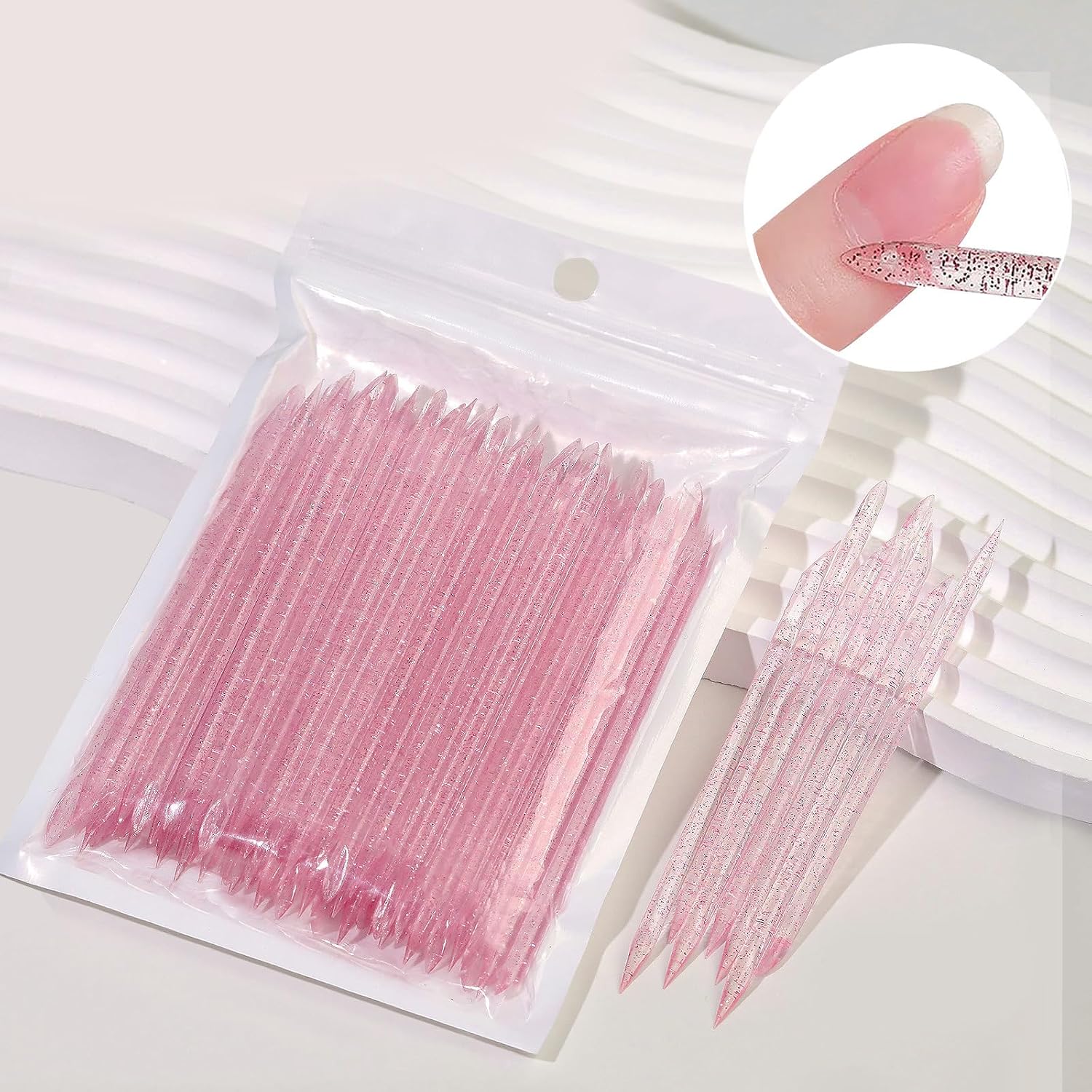 Dual-Ended Cuticle Pusher Sticks, 100 pcs beveled end close-up