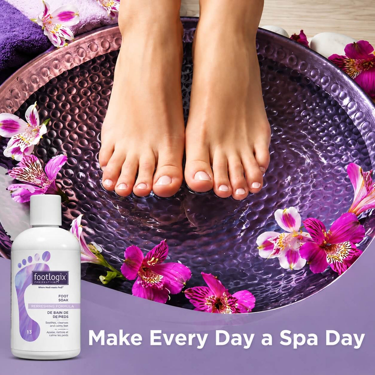 Footlogix Foot Soak concentrate used in a lukewarm foot bath