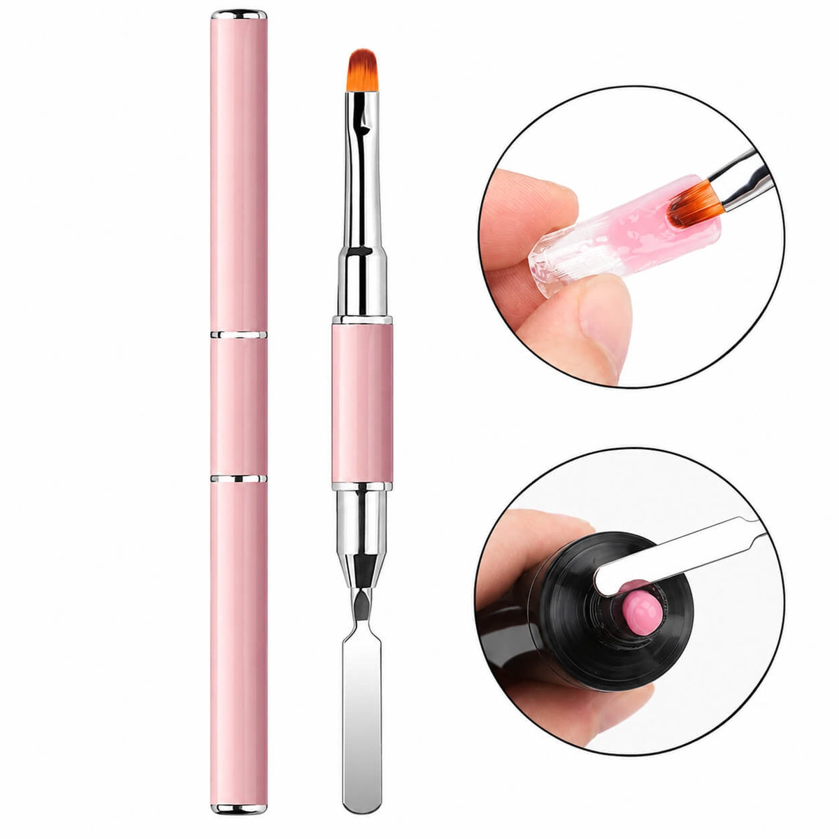Double-ended nail tool with an oval gel brush and a metal spatula