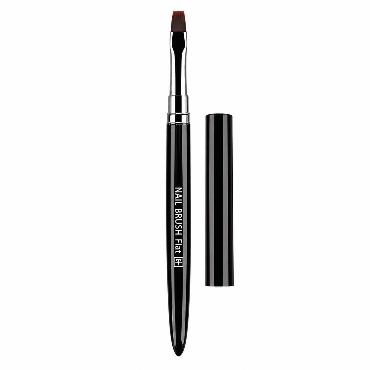 Flat nail brush with a black handle marked NAIL BRUSH Flat