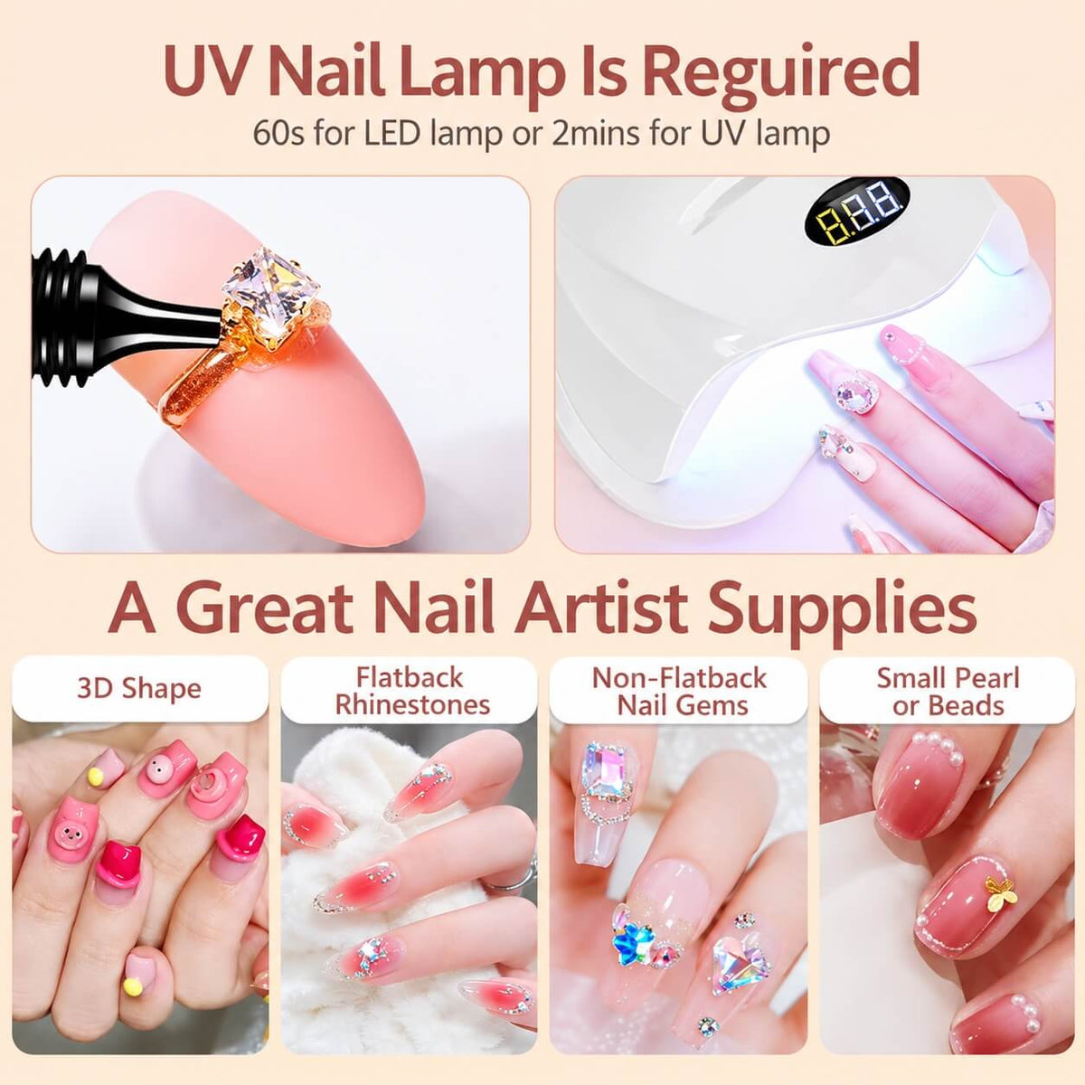 GLOZ clear rhinestone adhesive gel with narrow applicator nozzle for detailed nail designs