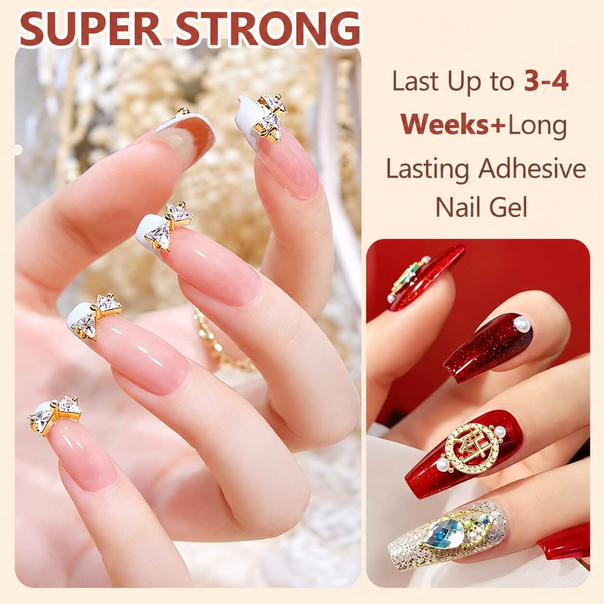 Strong nail charm glue gel by GLOZ, 15 ml, for decorative rhinestone manicures