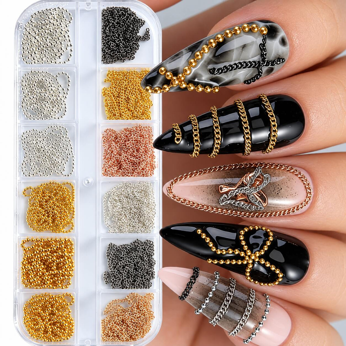 Gold & Silver Nail Chain Set 12 Grids