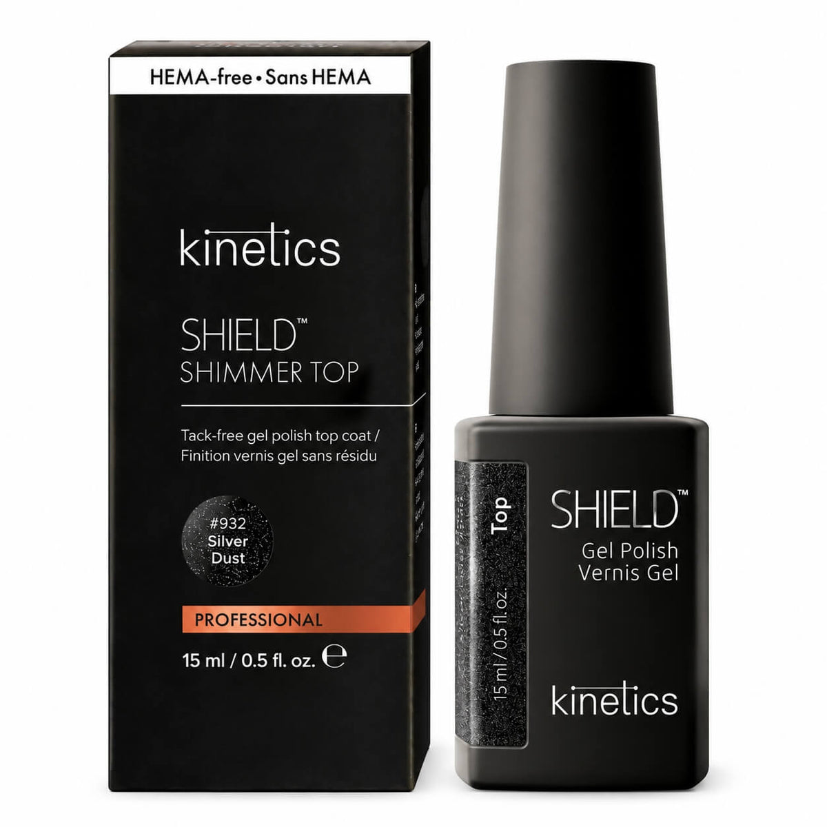 Kinetics Shield Shimmer Top Silver Dust #932, 15 ml bottle