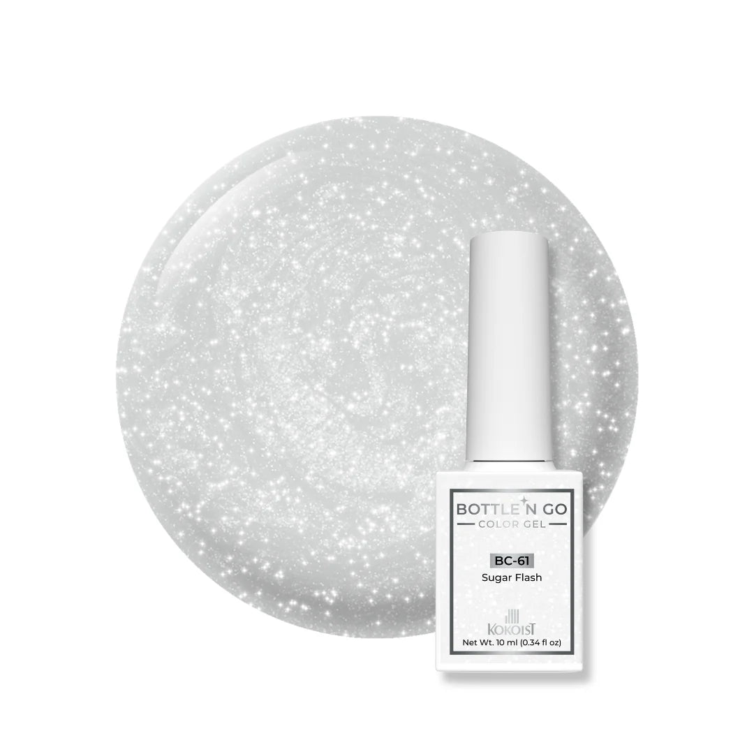 Kokoist Bottle 'N Go BC-61 Sugar Flash, 10ml, silver flash glitter swatch