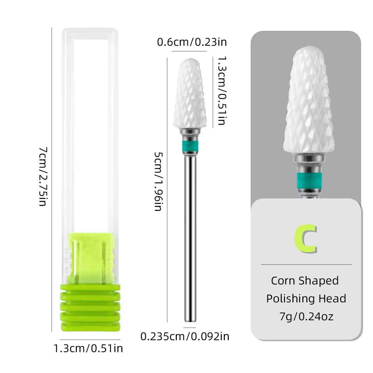 KVADRO ceramic corn-shaped nail bit #404, C grit, green ring
