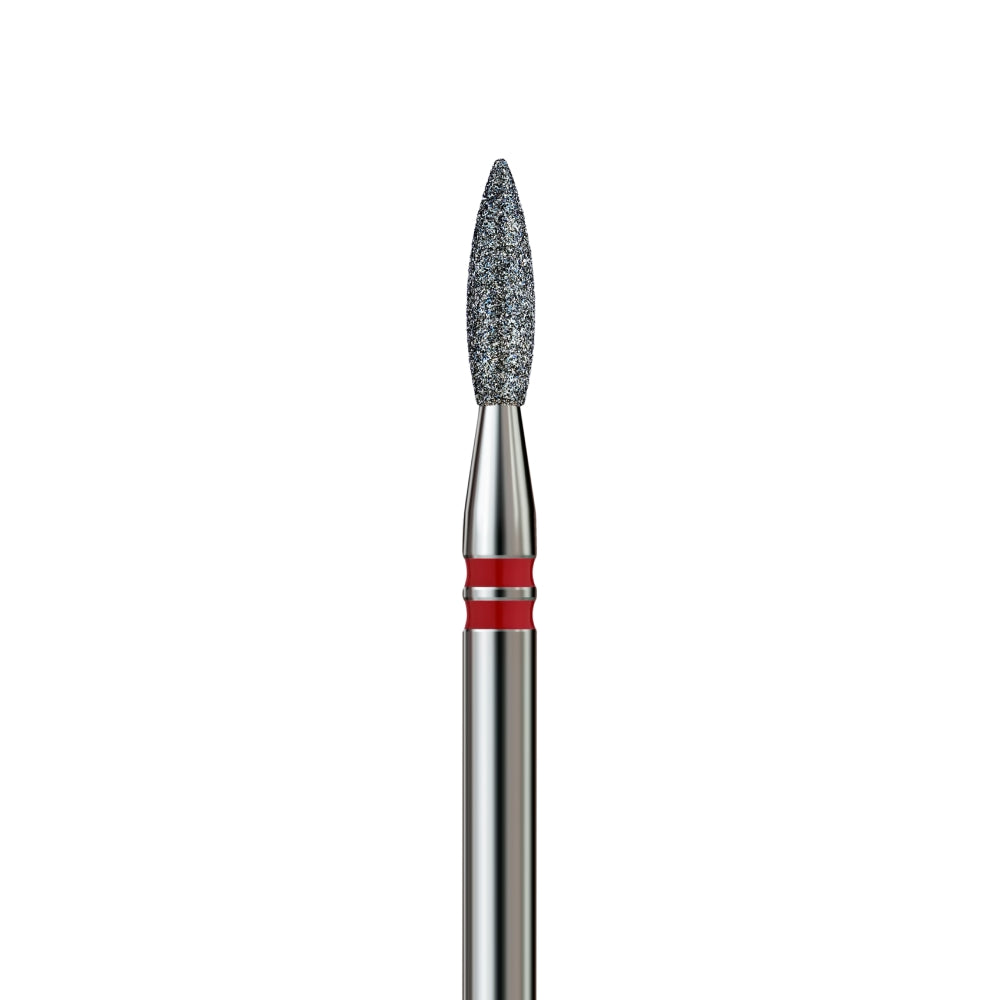 KVADRO Diamond Nail Drill Bit Pointed Flame 0.21 mm Red is designed for gentle and precise nail preparation procedures.