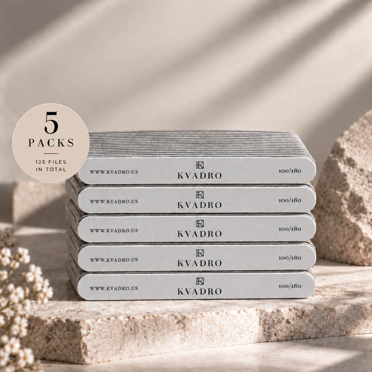 KVADRO Nail Files 100/180, individual 25pcs pack with grit label