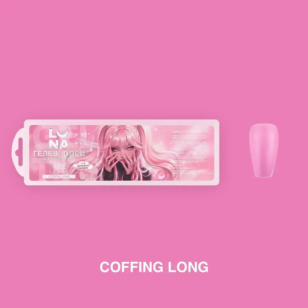 LUNAmoon Gel Tips Coffin Long, 240pcs, full box with size range