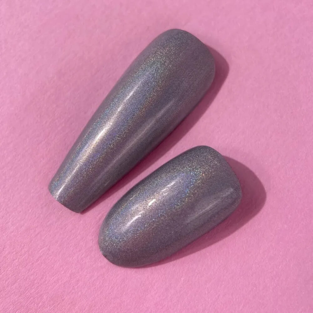 Chrome nail art design using LUNAmoon Holographic Metallic Gel