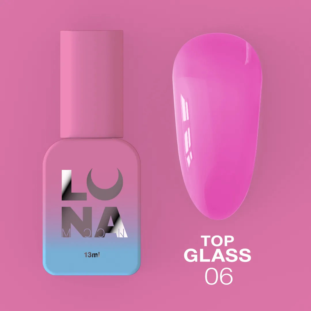 LUNAmoon Top Glass #6 fuchsia gel top coat bottle, 13ml