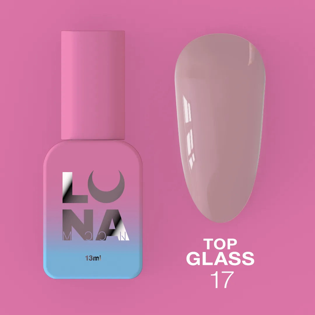 LUNAmoon Top Glass #17 pink gel top coat bottle, 13ml