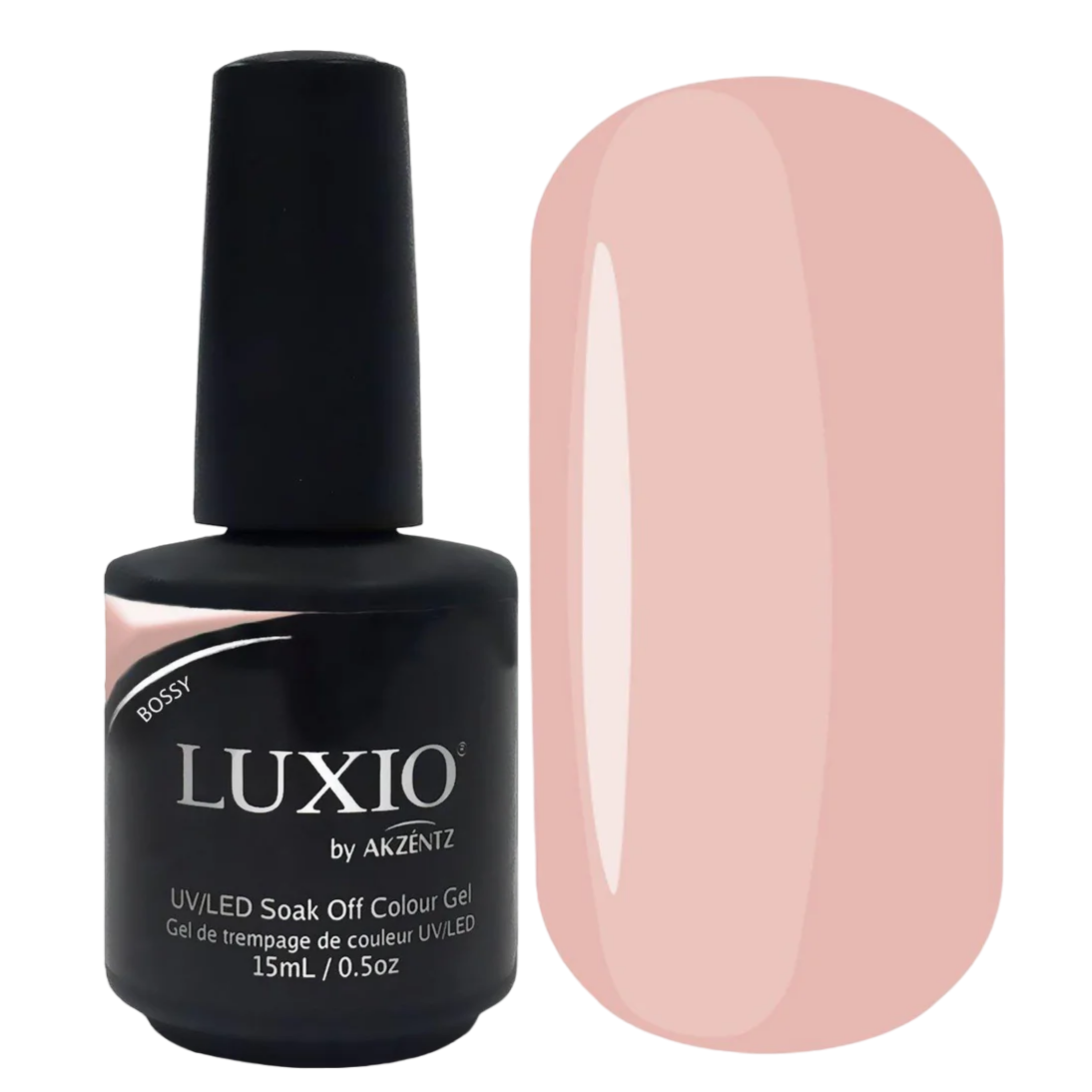 Luxio Bossy Gel Polish — closed bottle, assertive dusty-rose