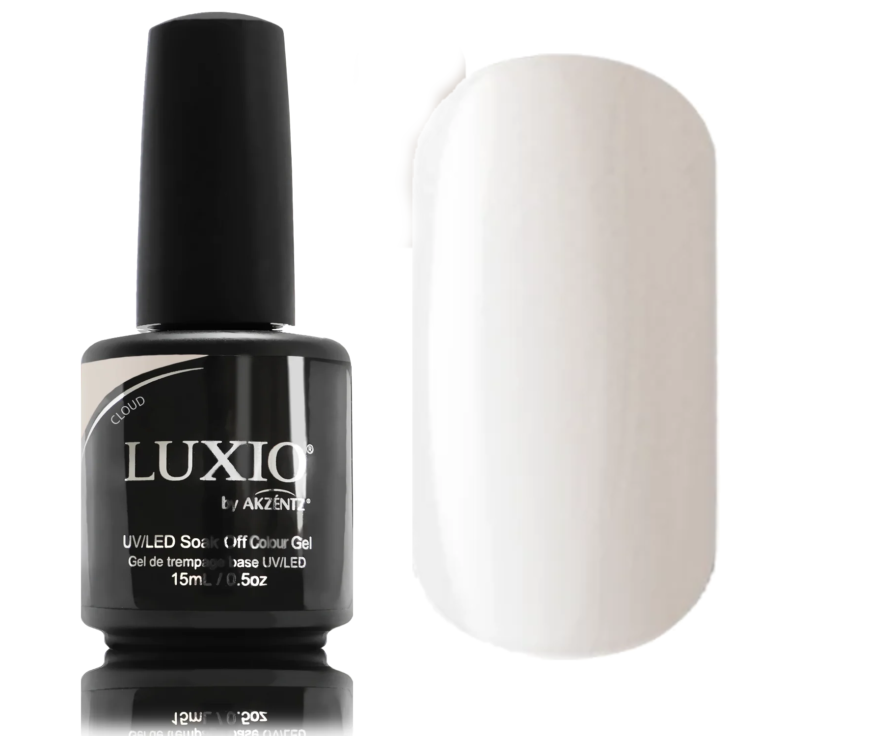 15ml — Luxio Cloud Gel Polish — open bottle with brush, white shimmer gel
